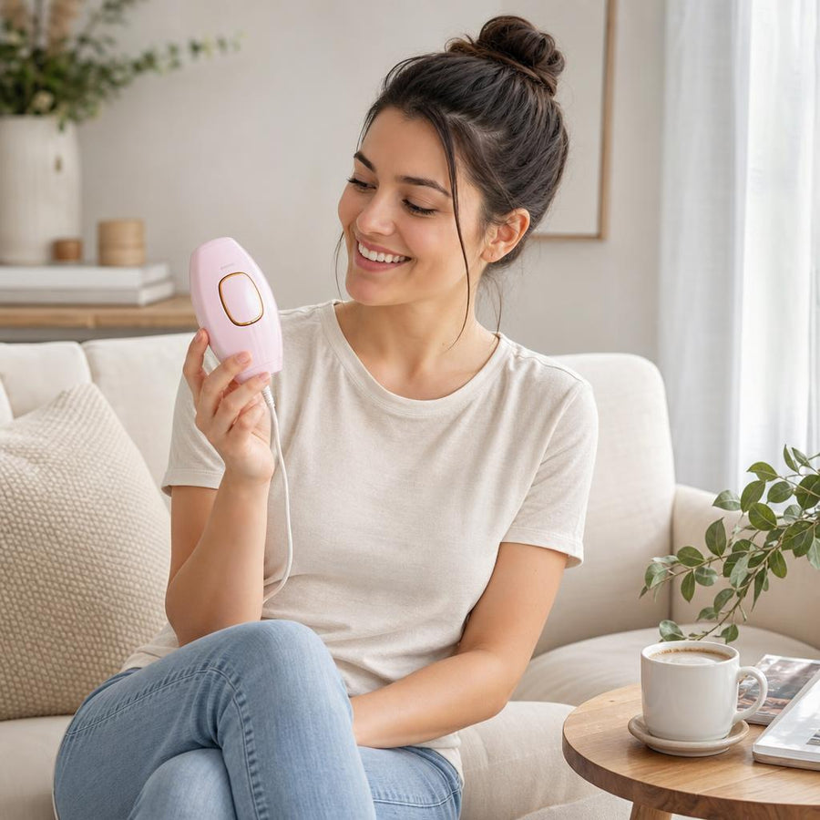 Mujer feliz con su depiladora IPL