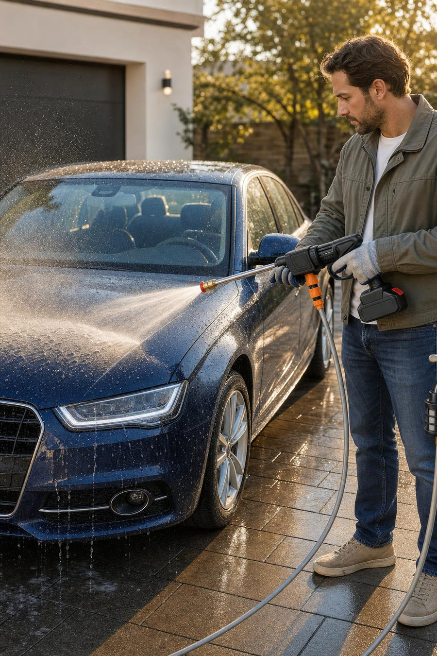 Lavando un auto con la hidrolavadora portátil