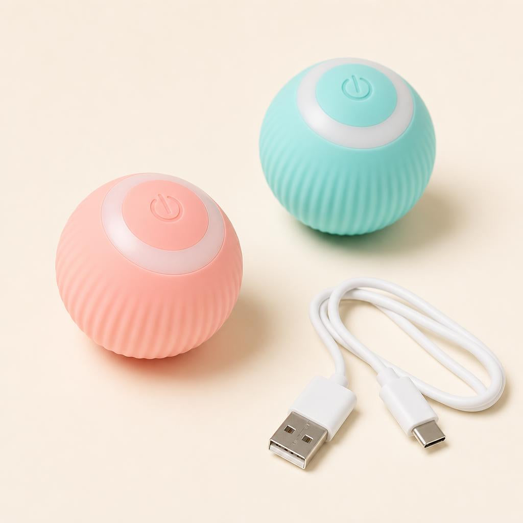 Pelota interactiva inteligente para mascotas en rosa y azul con cable USB